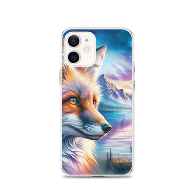 Aquarellporträt eines Fuchses im Dämmerlicht am Bergsee - iPhone Schutzhülle (durchsichtig) camping xxx yyy zzz iPhone 12