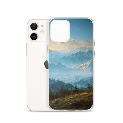 Schöne Berge mit Nebel bedeckt - Ölmalerei - iPhone Schutzhülle (durchsichtig) berge xxx