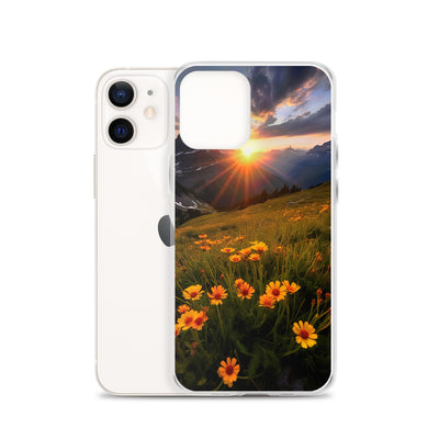 Gebirge, Sonnenblumen und Sonnenaufgang - iPhone Schutzhülle (durchsichtig) berge xxx