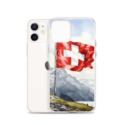 Schweizer Flagge und Berge im Hintergrund - Epische Stimmung - Malerei - iPhone Schutzhülle (durchsichtig) berge xxx