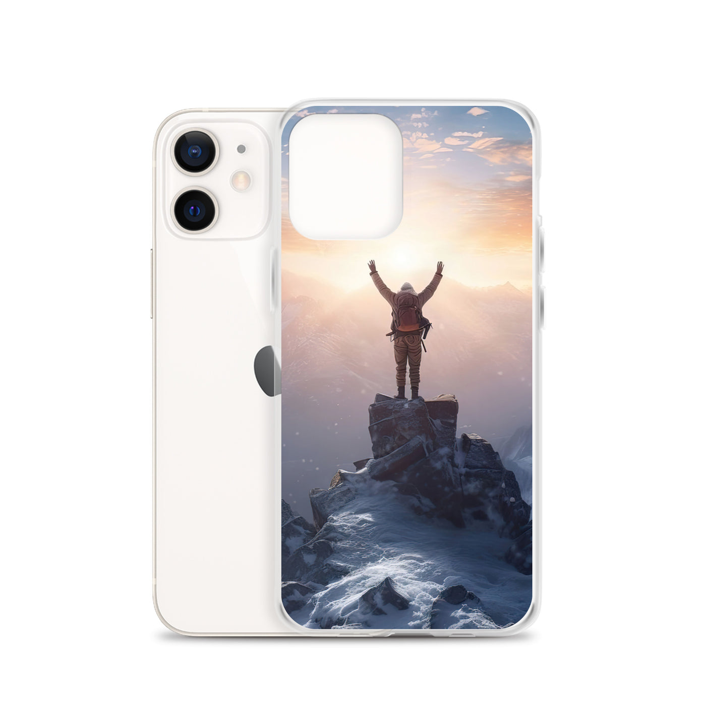 Mann auf der Spitze eines Berges - Landschaftsmalerei - iPhone Schutzhülle (durchsichtig) berge xxx