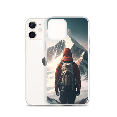 Wanderer von hinten vor einem Berg - Malerei - iPhone Schutzhülle (durchsichtig) berge xxx