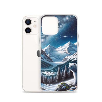 Sternennacht und Eisbär: Acrylgemälde mit Milchstraße, Alpen und schneebedeckte Gipfel - iPhone Schutzhülle (durchsichtig) camping xxx yyy zzz