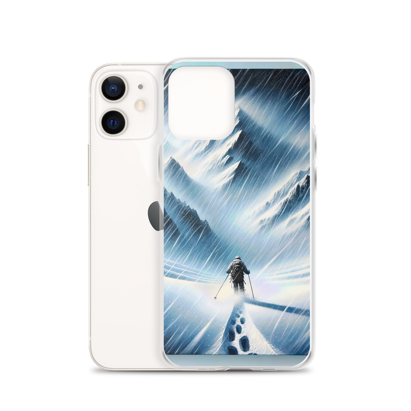 Wanderer und Bergsteiger im Schneesturm: Acrylgemälde der Alpen - iPhone Schutzhülle (durchsichtig) wandern xxx yyy zzz