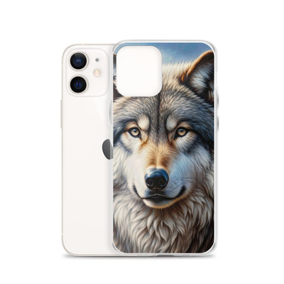Porträt-Ölgemälde eines prächtigen Wolfes mit faszinierenden Augen (AN) - iPhone Schutzhülle (durchsichtig) xxx yyy zzz