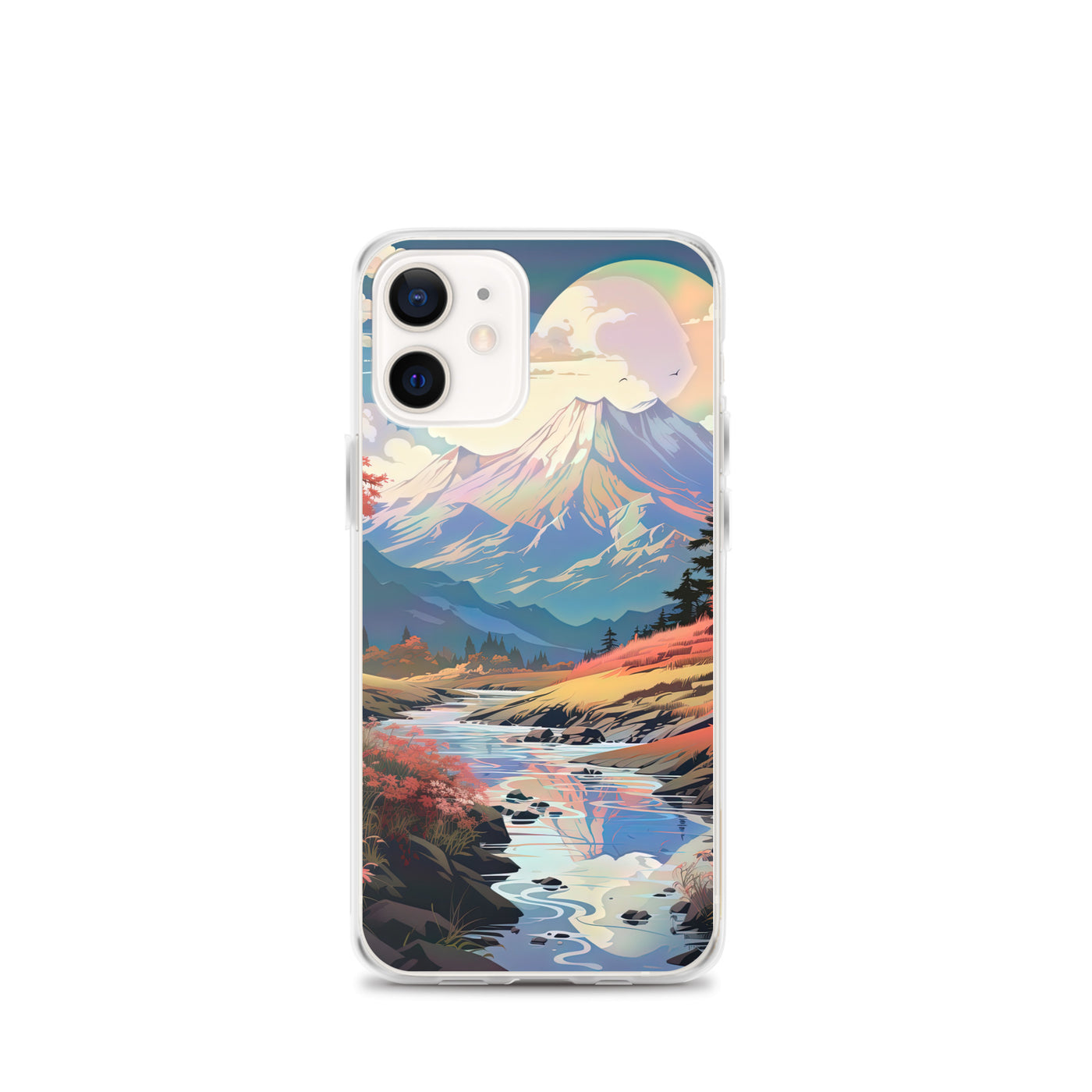 Berge. Fluss und Blumen - Malerei - iPhone Schutzhülle (durchsichtig) berge xxx iPhone 12 mini