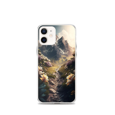 Epischer Berg, steiniger Weg und Blumen - Realistische Malerei - iPhone Schutzhülle (durchsichtig) berge xxx iPhone 12 mini
