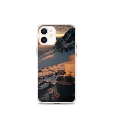 Heißer Kaffee auf einem schneebedeckten Berg - iPhone Schutzhülle (durchsichtig) berge xxx iPhone 12 mini