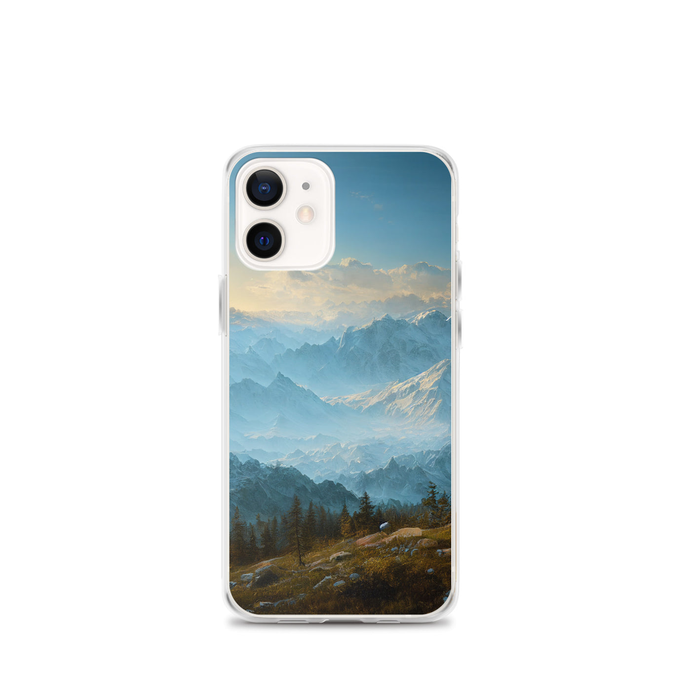 Schöne Berge mit Nebel bedeckt - Ölmalerei - iPhone Schutzhülle (durchsichtig) berge xxx iPhone 12 mini