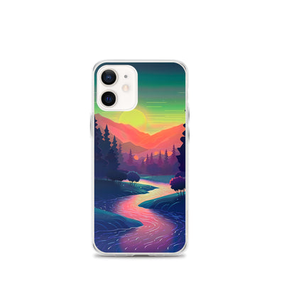 Berge, Fluss, Sonnenuntergang - Malerei - iPhone Schutzhülle (durchsichtig) berge xxx iPhone 12 mini