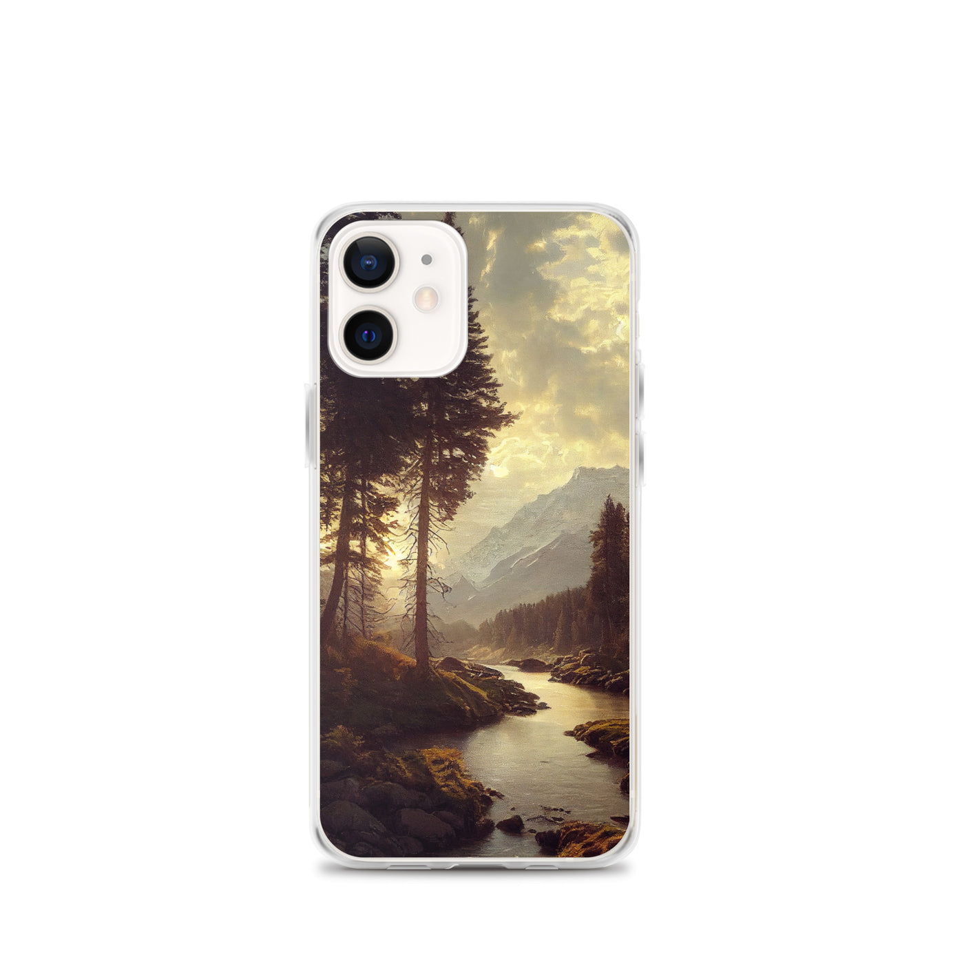 Landschaft mit Bergen, Fluss und Bäumen - Malerei - iPhone Schutzhülle (durchsichtig) berge xxx iPhone 12 mini