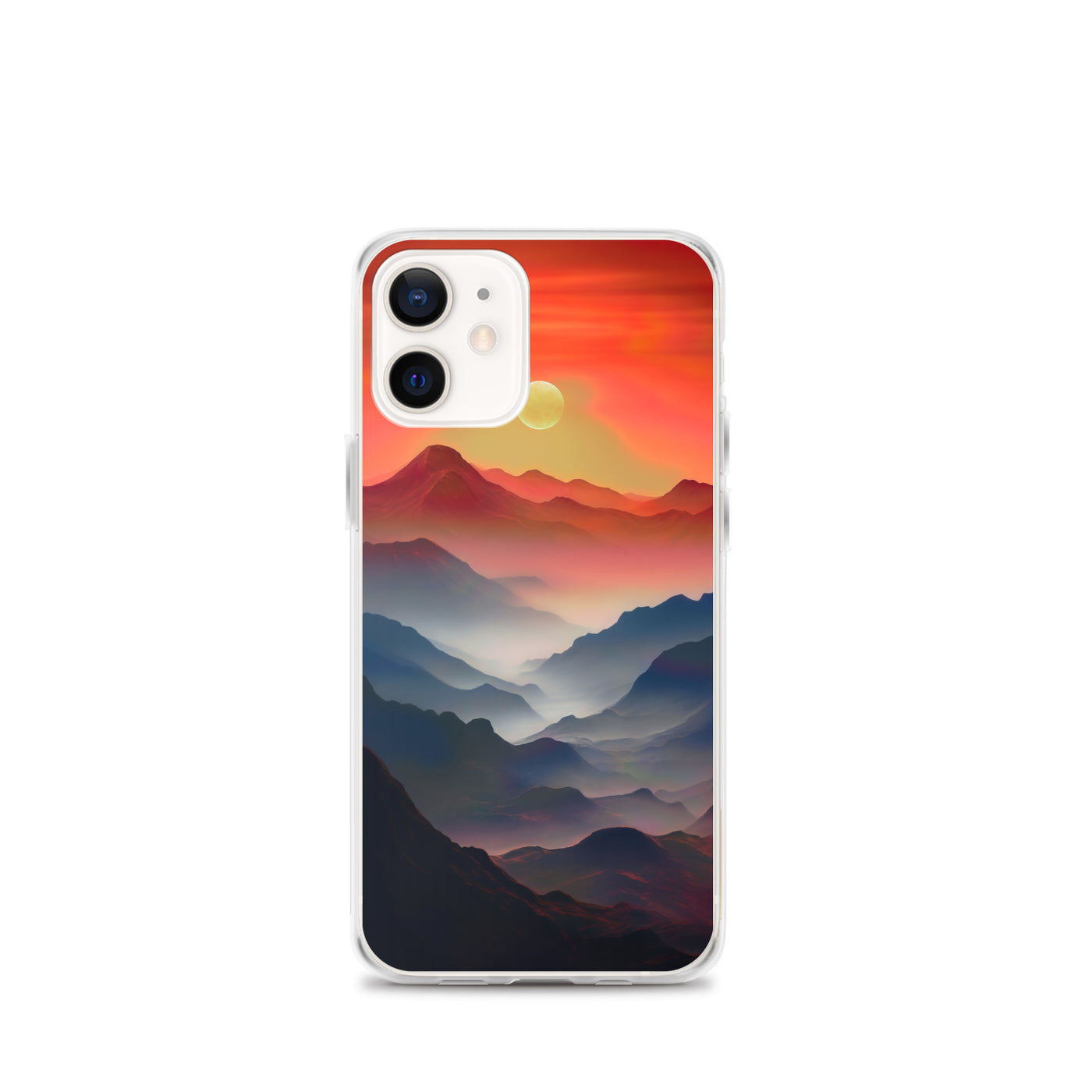 Sonnteruntergang, Gebirge und Nebel - Landschaftsmalerei - iPhone Schutzhülle (durchsichtig) berge xxx iPhone 12 mini