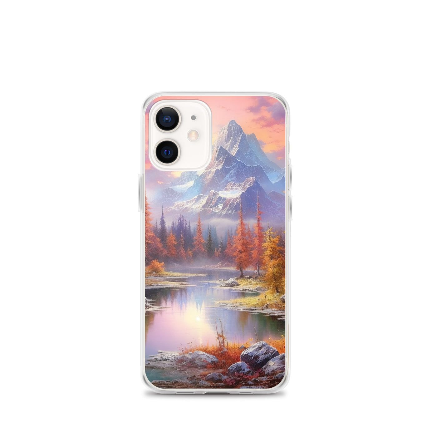 Landschaftsmalerei - Berge, Bäume, Bergsee und Herbstfarben - iPhone Schutzhülle (durchsichtig) berge xxx iPhone 12 mini
