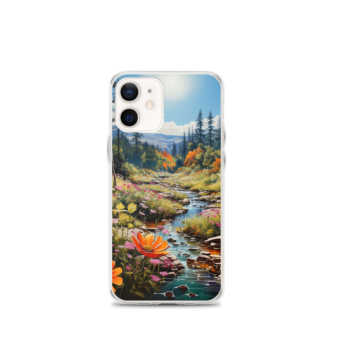 Berge, schöne Blumen und Bach im Wald - iPhone Schutzhülle (durchsichtig) berge xxx iPhone 12 mini
