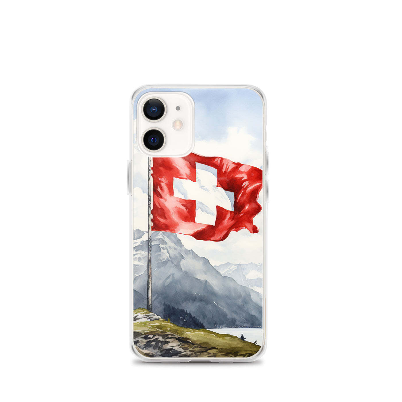 Schweizer Flagge und Berge im Hintergrund - Epische Stimmung - Malerei - iPhone Schutzhülle (durchsichtig) berge xxx iPhone 12 mini