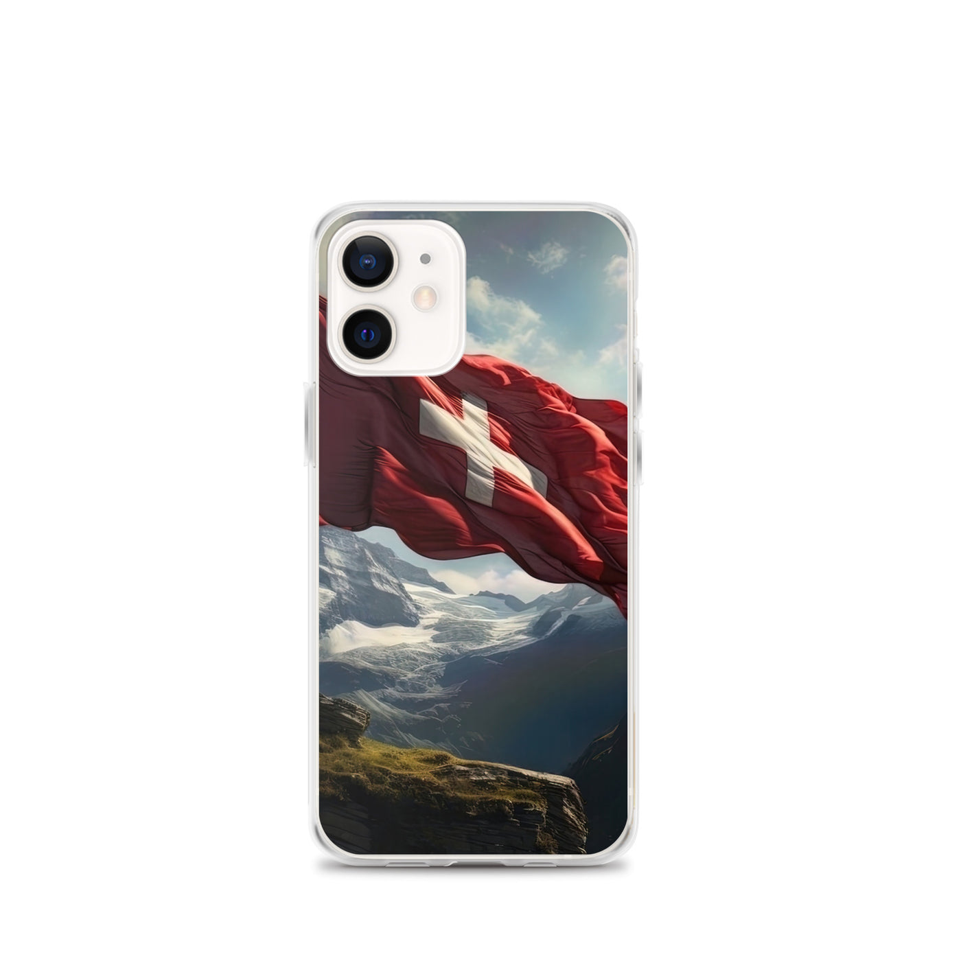 Schweizer Flagge und Berge im Hintergrund - Fotorealistische Malerei - iPhone Schutzhülle (durchsichtig) berge xxx iPhone 12 mini