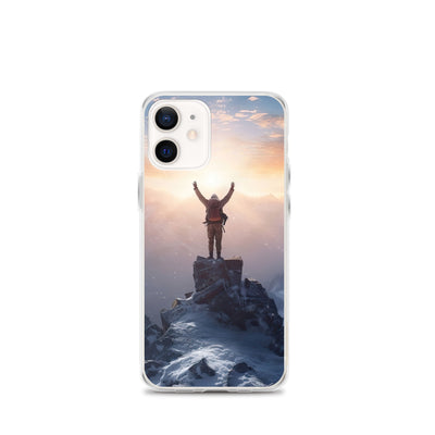 Mann auf der Spitze eines Berges - Landschaftsmalerei - iPhone Schutzhülle (durchsichtig) berge xxx iPhone 12 mini