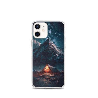 Zelt und Berg in der Nacht - Sterne am Himmel - Landschaftsmalerei - iPhone Schutzhülle (durchsichtig) camping xxx iPhone 12 mini