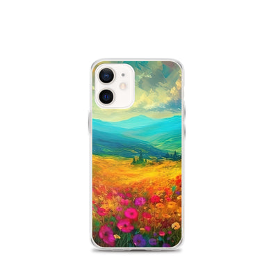 Berglandschaft und schöne farbige Blumen - Malerei - iPhone Schutzhülle (durchsichtig) berge xxx iPhone 12 mini