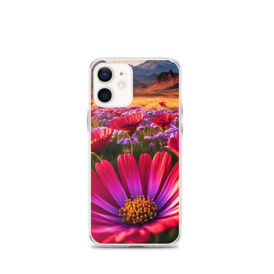 Wünderschöne Blumen und Berge im Hintergrund - iPhone Schutzhülle (durchsichtig) berge xxx iPhone 12 mini