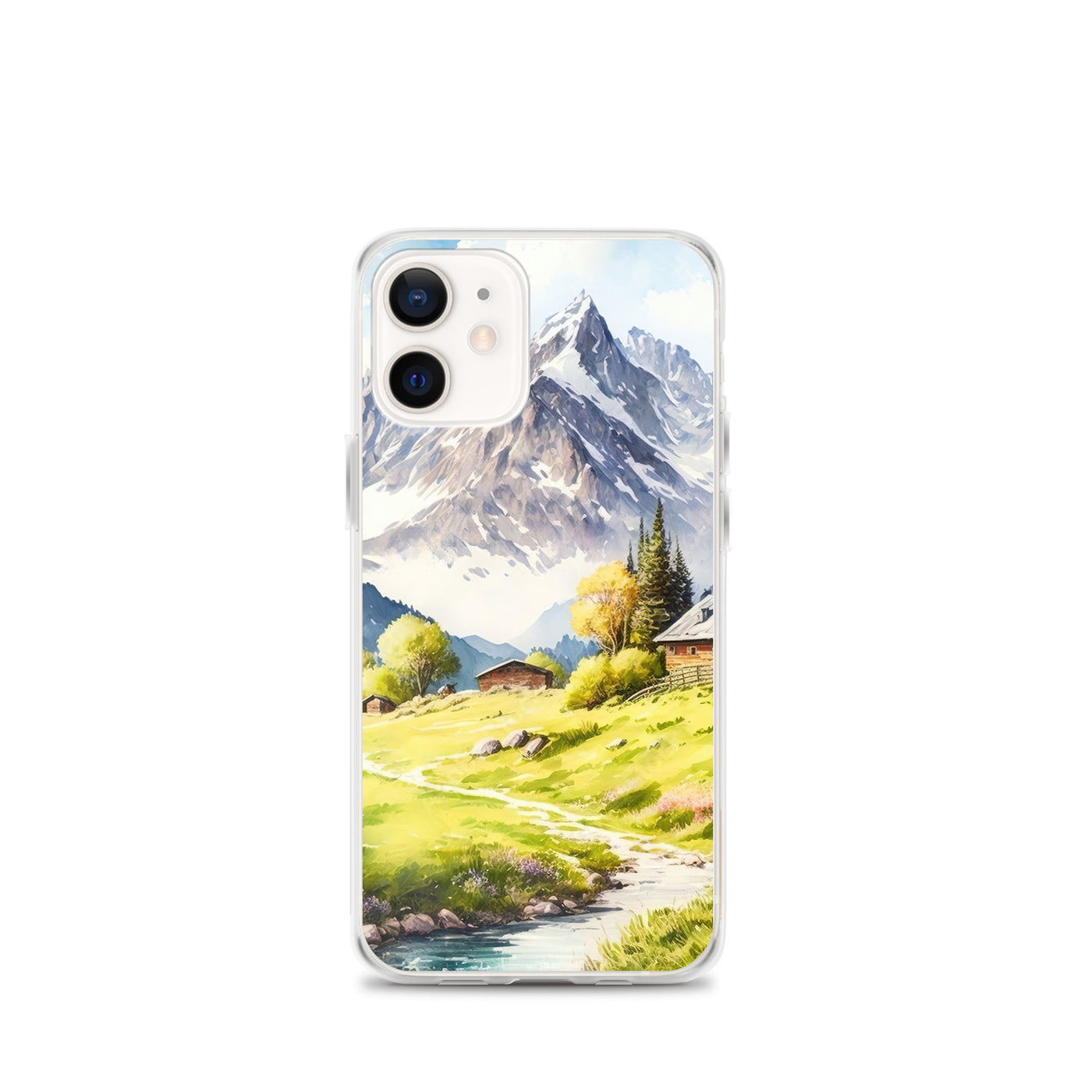 Epische Berge und Berghütte - Landschaftsmalerei - iPhone Schutzhülle (durchsichtig) berge xxx iPhone 12 mini