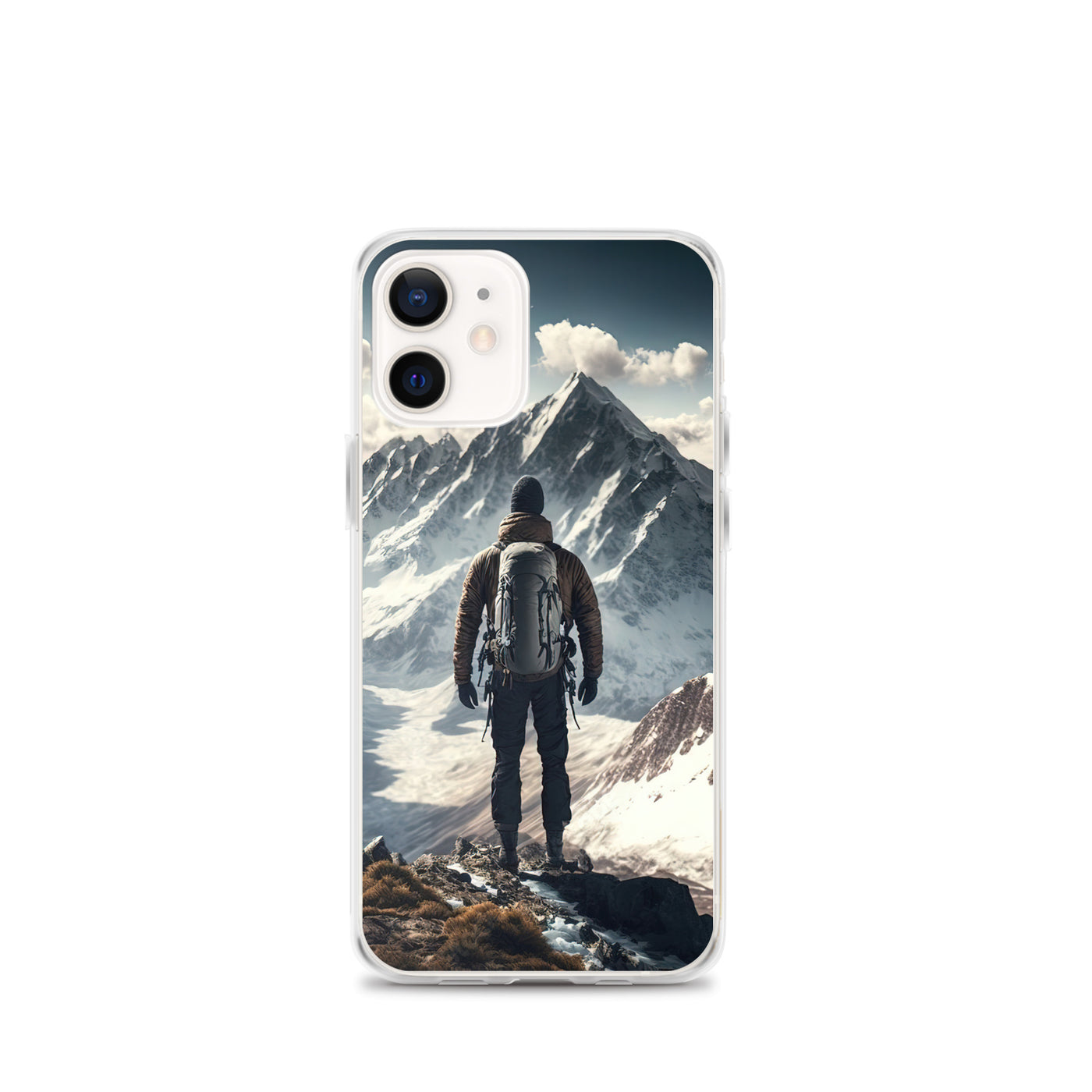 Wanderer auf Berg von hinten - Malerei - iPhone Schutzhülle (durchsichtig) berge xxx iPhone 12 mini