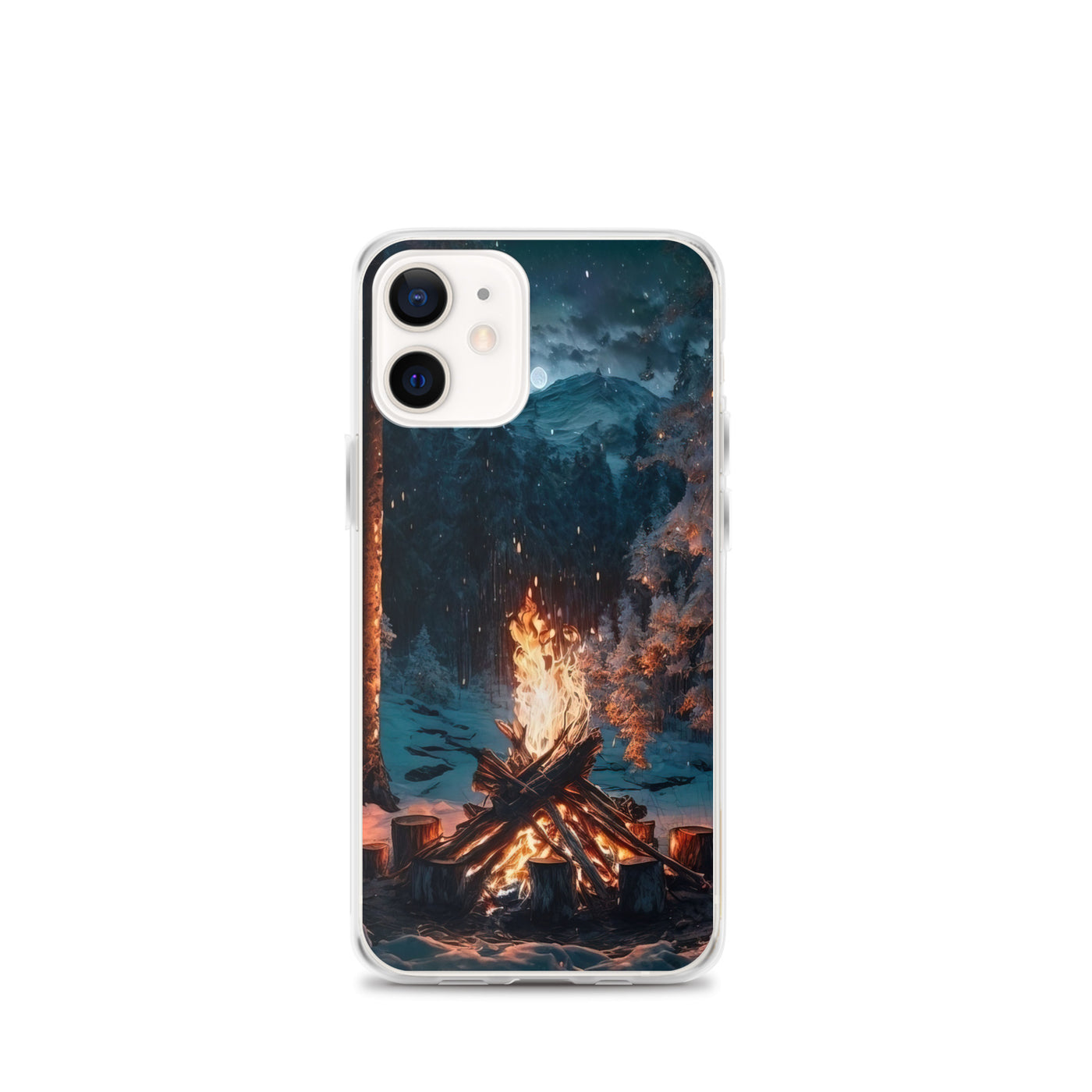 Lagerfeuer beim Camping - Wald mit Schneebedeckten Bäumen - Malerei - iPhone Schutzhülle (durchsichtig) camping xxx iPhone 12 mini