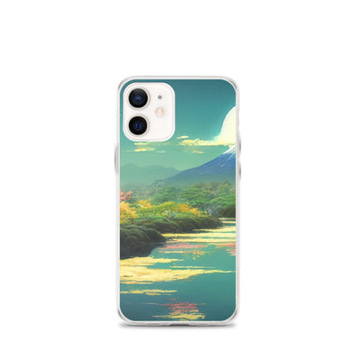 Berg, See und Wald mit pinken Bäumen - Landschaftsmalerei - iPhone Schutzhülle (durchsichtig) berge xxx iPhone 12 mini