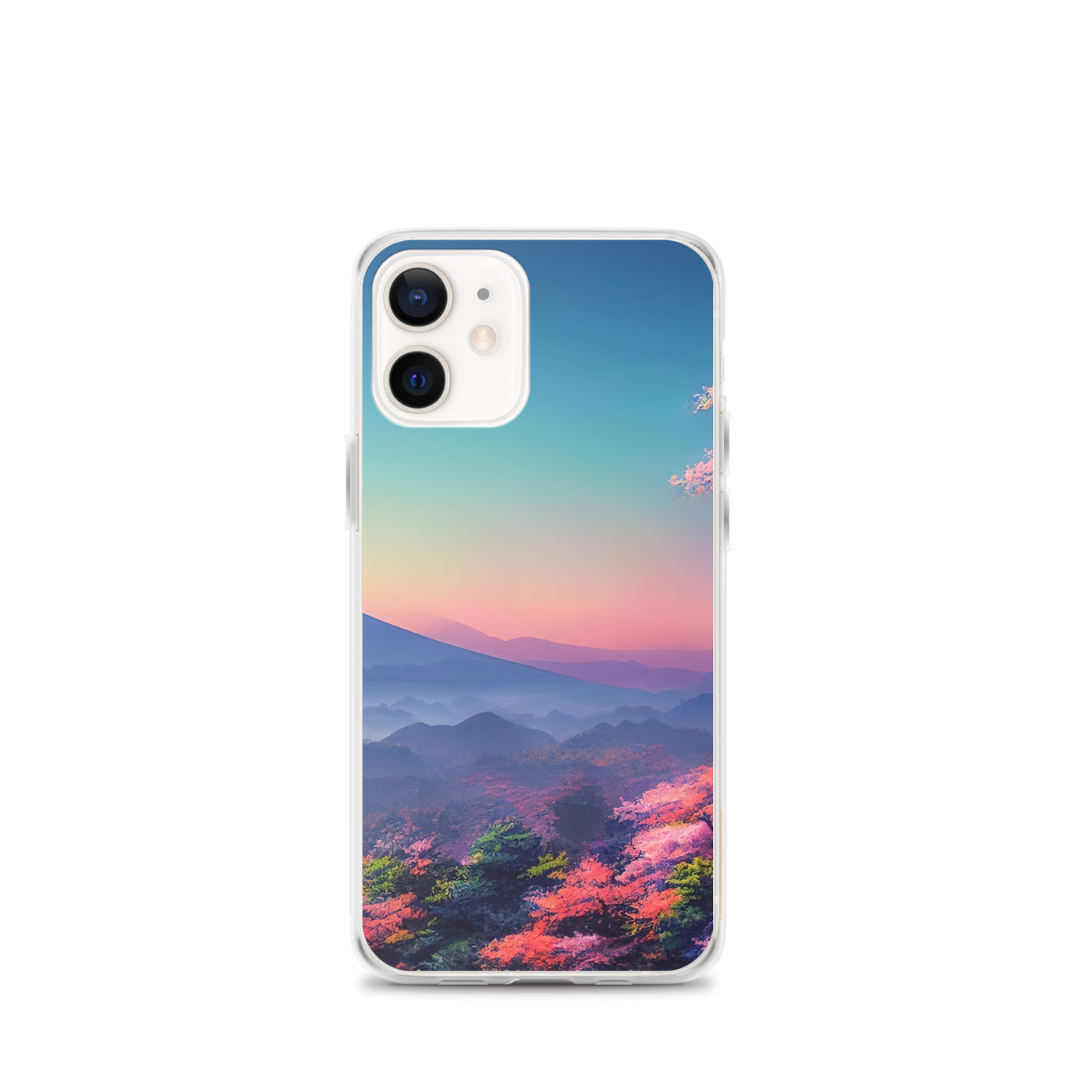 Berg und Wald mit pinken Bäumen - Landschaftsmalerei - iPhone Schutzhülle (durchsichtig) berge xxx iPhone 12 mini