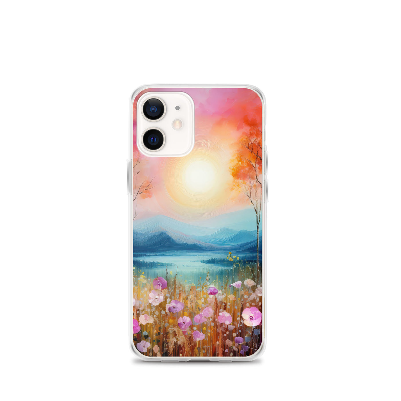 Berge, See, pinke Bäume und Blumen - Malerei - iPhone Schutzhülle (durchsichtig) berge xxx iPhone 12 mini