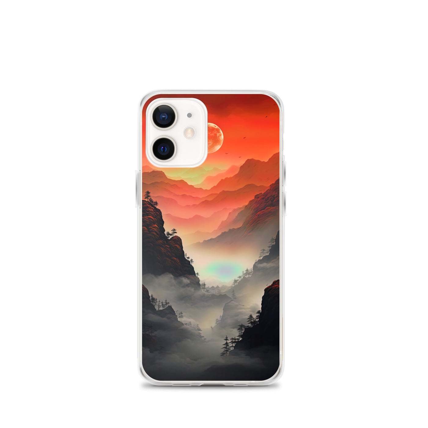 Gebirge, rote Farben und Nebel - Episches Kunstwerk - iPhone Schutzhülle (durchsichtig) berge xxx iPhone 12 mini