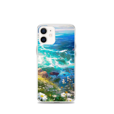Berge, Blumen, Fluss und Steine - Malerei - iPhone Schutzhülle (durchsichtig) camping xxx iPhone 12 mini