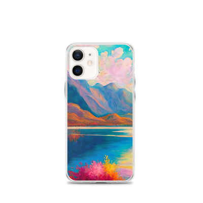 Berglandschaft und Bergsee - Farbige Ölmalerei - iPhone Schutzhülle (durchsichtig) berge xxx iPhone 12 mini