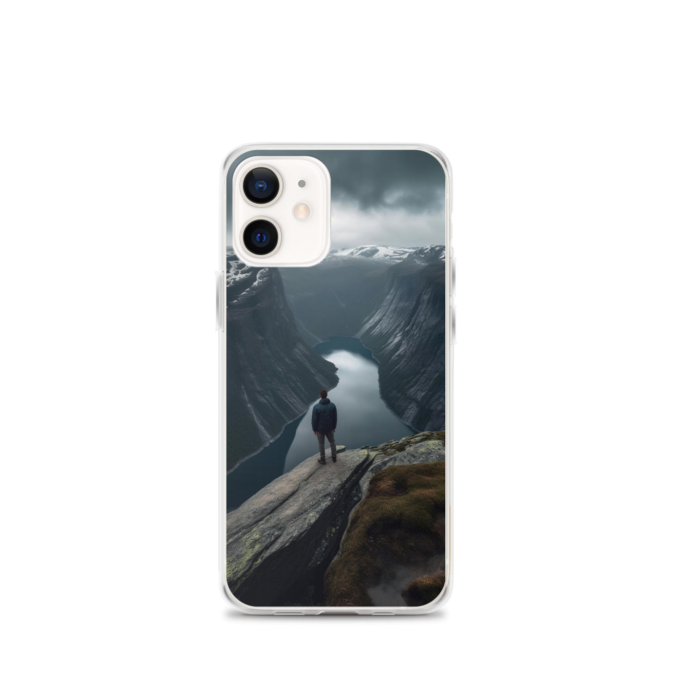 Mann auf Bergklippe - Norwegen - iPhone Schutzhülle (durchsichtig) berge xxx iPhone 12 mini