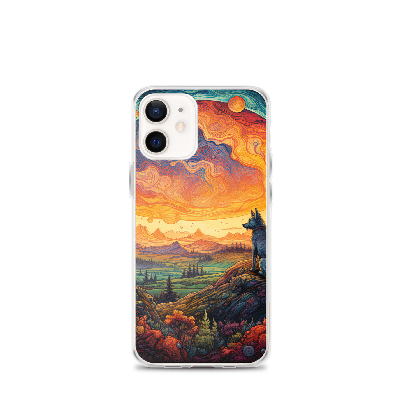 Hund auf Felsen - Epische bunte Landschaft - Malerei - iPhone Schutzhülle (durchsichtig) camping xxx iPhone 12 mini