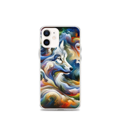 Abstraktes Alpen Gemälde: Wirbelnde Farben und Majestätischer Wolf, Silhouette (AN) - iPhone Schutzhülle (durchsichtig) xxx yyy zzz iPhone 12 mini