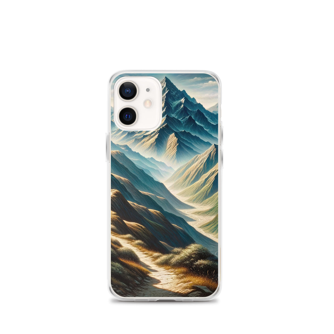 Berglandschaft: Acrylgemälde mit hervorgehobenem Pfad - iPhone Schutzhülle (durchsichtig) berge xxx yyy zzz iPhone 12 mini