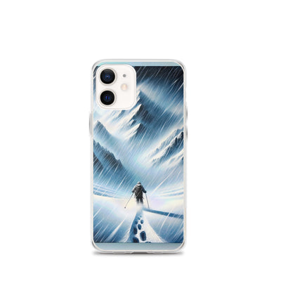 Wanderer und Bergsteiger im Schneesturm: Acrylgemälde der Alpen - iPhone Schutzhülle (durchsichtig) wandern xxx yyy zzz iPhone 12 mini