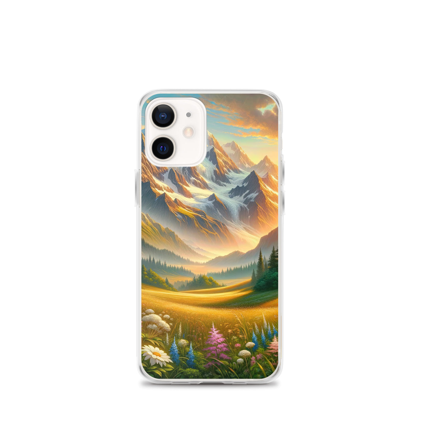Heitere Alpenschönheit: Schneeberge und Wildblumenwiesen - iPhone Schutzhülle (durchsichtig) berge xxx yyy zzz iPhone 12 mini