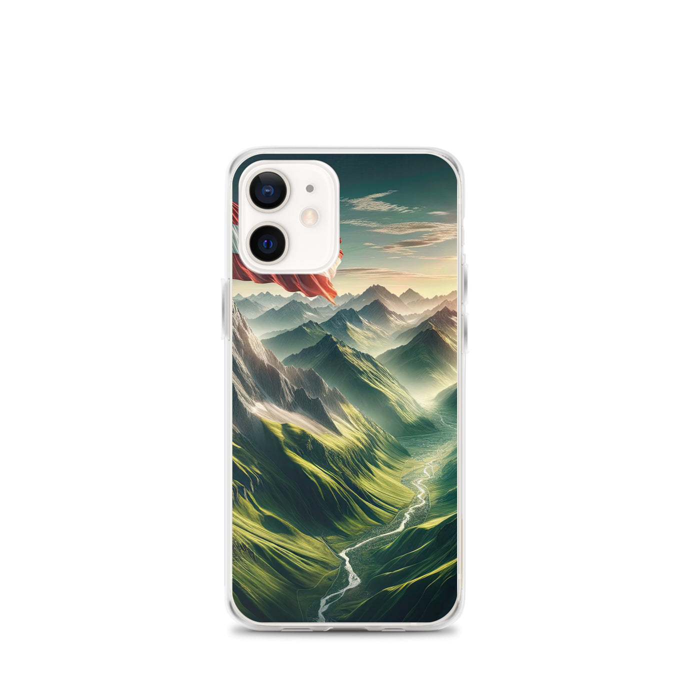 Alpen Gebirge: Fotorealistische Bergfläche mit Österreichischer Flagge - iPhone Schutzhülle (durchsichtig) berge xxx yyy zzz iPhone 12 mini