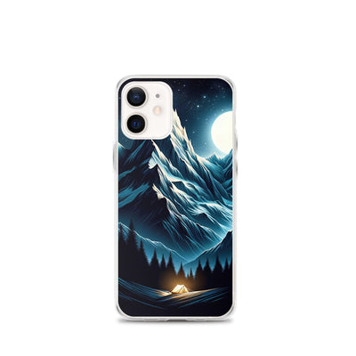 Alpennacht mit Zelt: Mondglanz auf Gipfeln und Tälern, sternenklarer Himmel - iPhone Schutzhülle (durchsichtig) berge xxx yyy zzz iPhone 12 mini