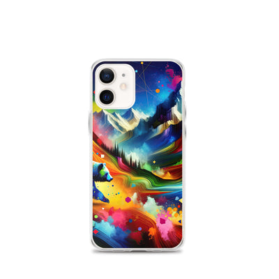 Neonfarbener Alpen Bär in abstrakten geometrischen Formen - iPhone Schutzhülle (durchsichtig) camping xxx yyy zzz iPhone 12 mini