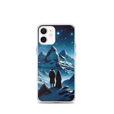 Alpenwinternacht: Digitale Kunst mit Wanderern in Bergen und Sternenhimmel - iPhone Schutzhülle (durchsichtig) wandern xxx yyy zzz iPhone 12 mini