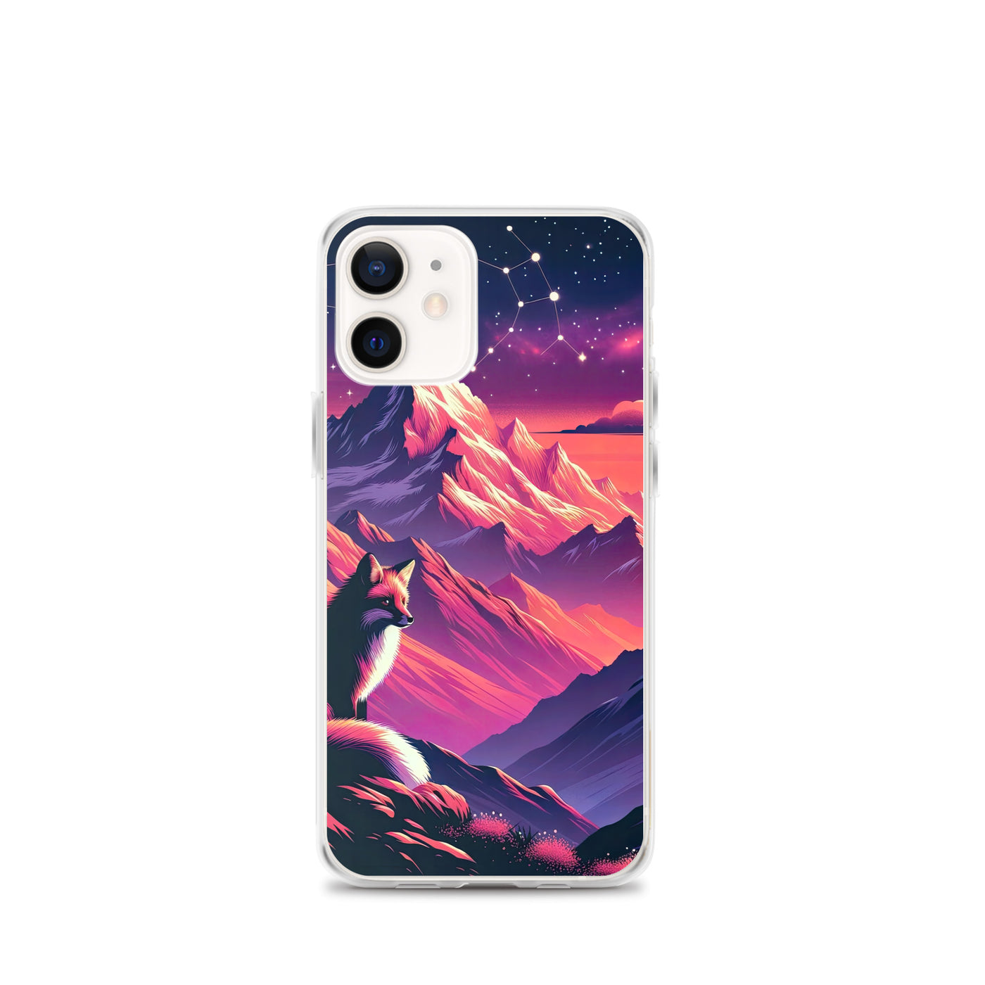Fuchs im dramatischen Sonnenuntergang: Digitale Bergillustration in Abendfarben - iPhone Schutzhülle (durchsichtig) camping xxx yyy zzz iPhone 12 mini
