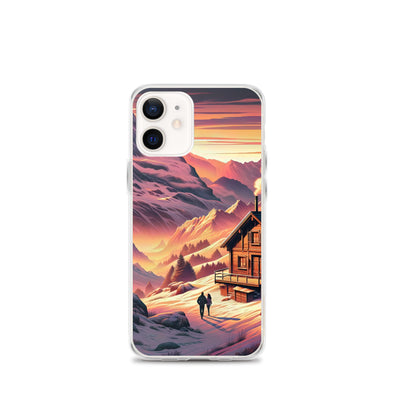 Berghütte im goldenen Sonnenuntergang: Digitale Alpenillustration - iPhone Schutzhülle (durchsichtig) berge xxx yyy zzz iPhone 12 mini