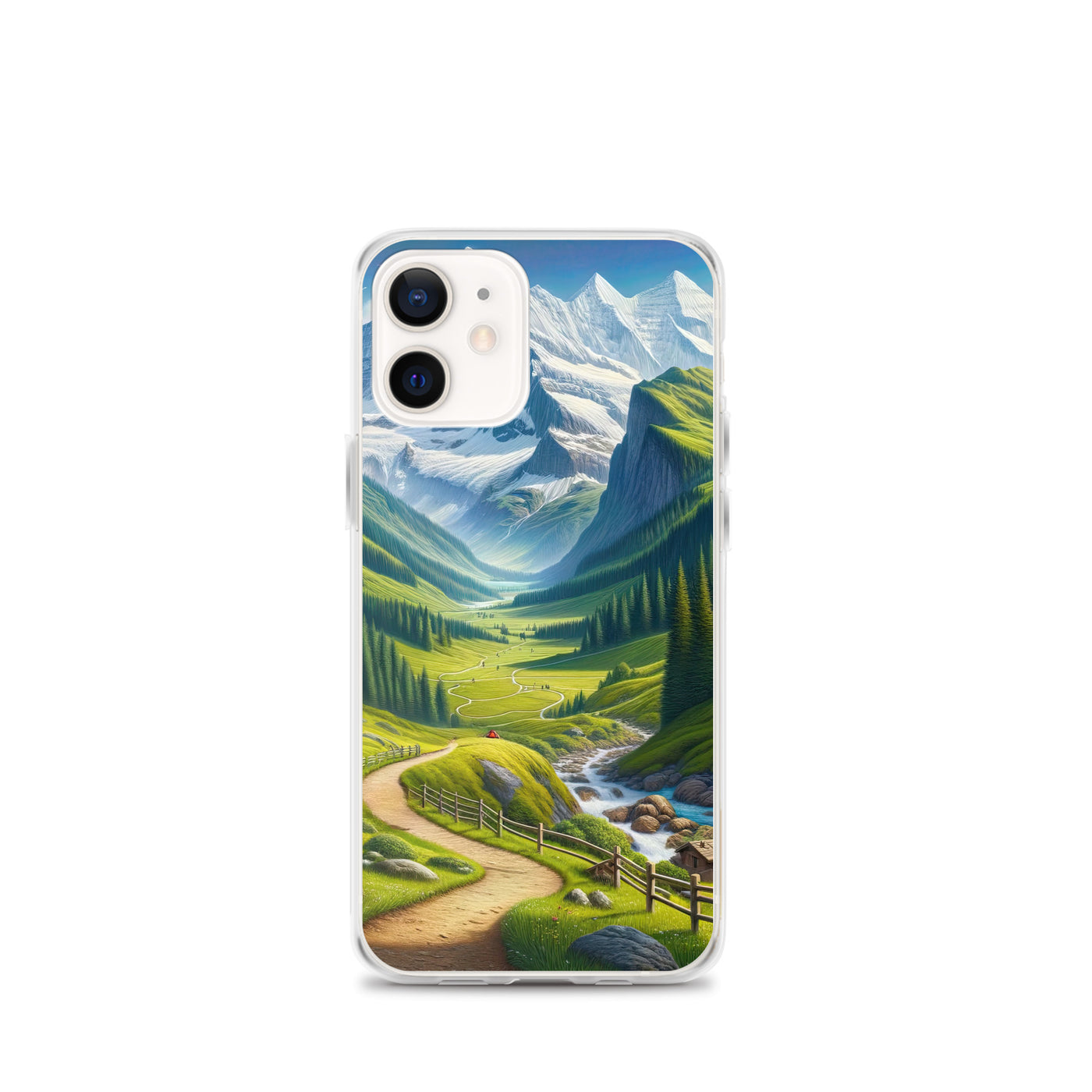 Wanderer in den Bergen und Wald: Digitale Malerei mit grünen kurvenreichen Pfaden - iPhone Schutzhülle (durchsichtig) wandern xxx yyy zzz iPhone 12 mini