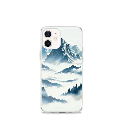 Nebeliger Alpenmorgen-Essenz, verdeckte Täler und Wälder - iPhone Schutzhülle (durchsichtig) berge xxx yyy zzz iPhone 12 mini