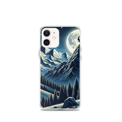 Steinbock in Alpennacht, silberne Berge und Sternenhimmel - iPhone Schutzhülle (durchsichtig) berge xxx yyy zzz iPhone 12 mini