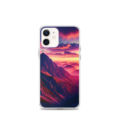 Dramatischer Alpen-Sonnenaufgang, Gipfelkreuz und warme Himmelsfarben - iPhone Schutzhülle (durchsichtig) berge xxx yyy zzz iPhone 12 mini