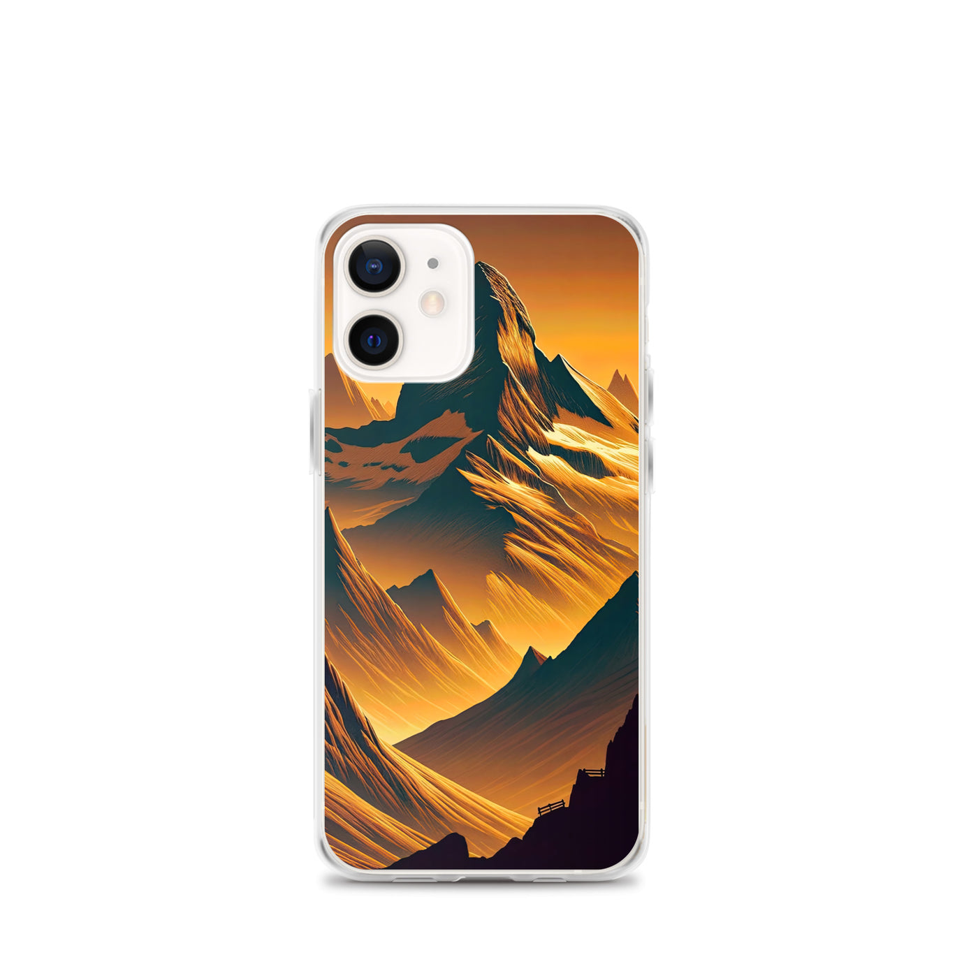Fuchs in Alpen-Sonnenuntergang, goldene Berge und tiefe Täler - iPhone Schutzhülle (durchsichtig) camping xxx yyy zzz iPhone 12 mini